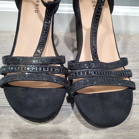 Torrid Women's Sz 10 WW Black Wedge Heels Back Heel Zipper Open Toe Rhinestones - Picture 3 of 15